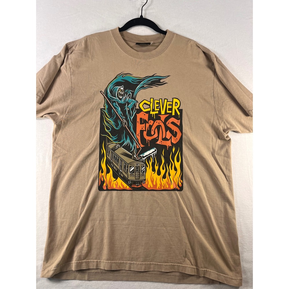 Clever Fools Graphic T Shirt Large Grim Reaper Subway Streetwear Beige Tee